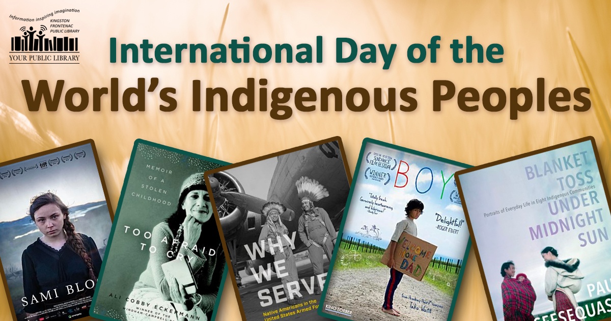 International Day of the World’s Indigenous Peoples on an orange background with five book covers.